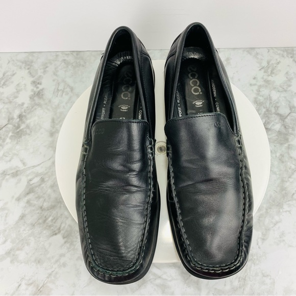 Ecco Black Leather Driving Loafer Mens 47 13 Moc Square Toe Slip On Arch Support - Picture 6 of 8